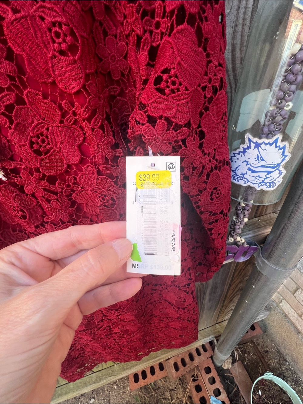 CeCe Mulberry Red Lace Dress with Bow Accents - Picture 10 of 12